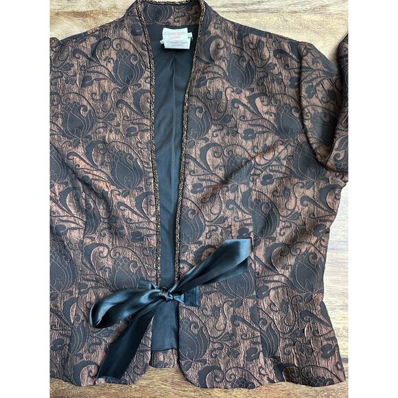 Joseph Ribkoff Trends Brown Floral Open Front Evening Jacket L - Picture 6 of 12